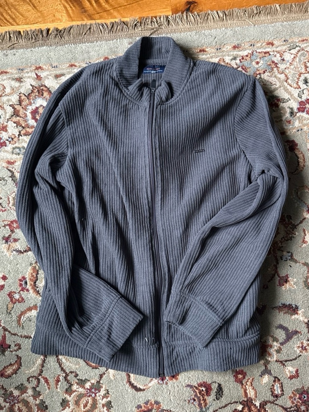Avenue Men's Ribbed Full-Zip Sweater Jacket - Charcoal Gray
